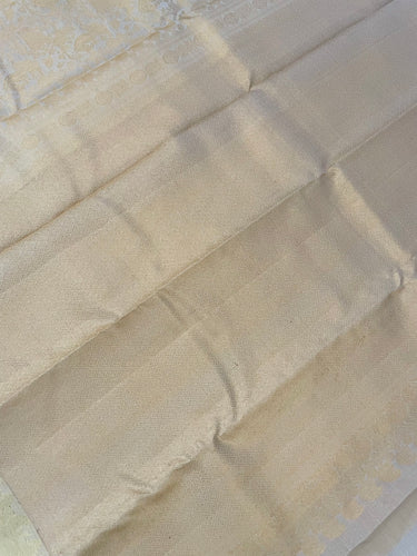 ShopNaya Exclusive | Metallic Brocade Kanchipuram Pure Silk Saree | Beige | Pure Gold Zari | Handwoven | Ships from California